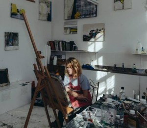 Kerry Harding at work in her studio at Krowji