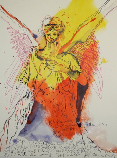 Schutzengel 40 x 30 cm auf Hahnemühle Toscana (c) Zeichnung von Susanne Haun