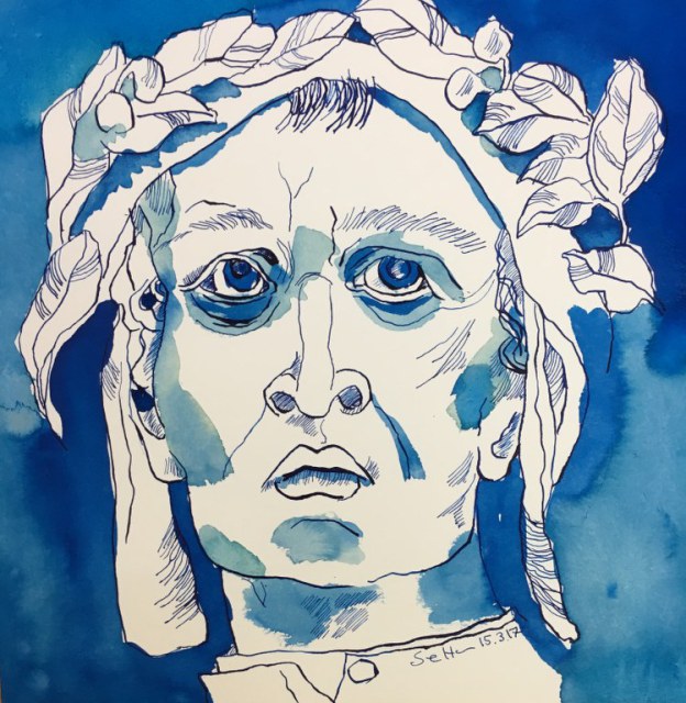 Meine Vorstellung von Dante Alighieri - 25 x 25 cm - Tusche auf Aquarellkarton (c) Zeichnung von Susanne Haun