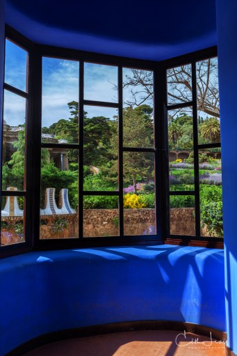 Barcelona, Spain, Park Guell, Antoni Gaudi, blue, window, architecture, gardens