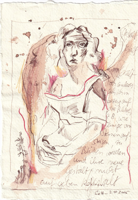 2 - Susanne Haun, Wie einige von Sternen aufsteigen, 2.10.2005, 20 x 15 cm, Tusche, Buntstift und Aquarell auf Silberburg Büttenpapier