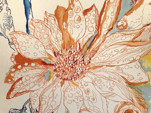 Detail aus meinen Gedanken, 76 x 56 cm, Tusche auf Hahnemuehle Leonardo Büttenpapier, Zeichnung von Susanne Haun (c) VG Bild-Kunst, Bonn 2020