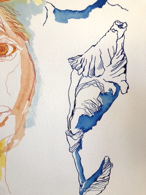 Detail aus meinen Gedanken, 76 x 56 cm, Tusche auf Hahnemuehle Leonardo Büttenpapier, Zeichnung von Susanne Haun (c) VG Bild-Kunst, Bonn 2020