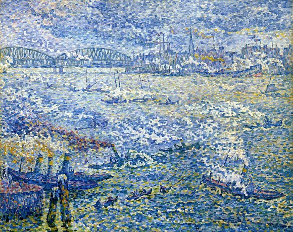 Paul Signac, Steamboats, Rotterdam (1906), oil on canvas, 73 x 92 cm, Shimane Art Museum, Shimane, Japan. WikiArt.