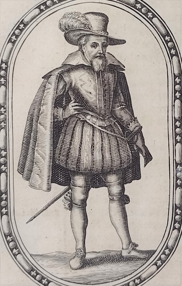 black and white drawing of James VI &amp; I of England and Scotland standing