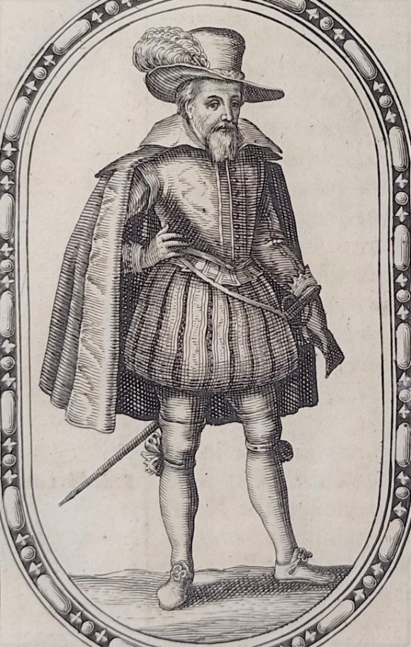 black and white drawing of James VI &amp; I of England and Scotland standing